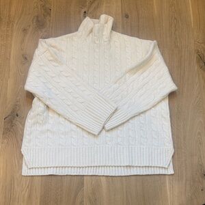 Abercrombie & Fitch White Cable Knit Turtleneck Sweater